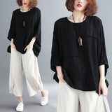 Large-Size Women's Fat Summer Solid Color Splicing Loose Cotton Trousers Casual White Bat Shirt Tide