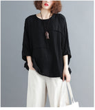 Large-Size Women's Fat Summer Solid Color Splicing Loose Cotton Trousers Casual White Bat Shirt Tide