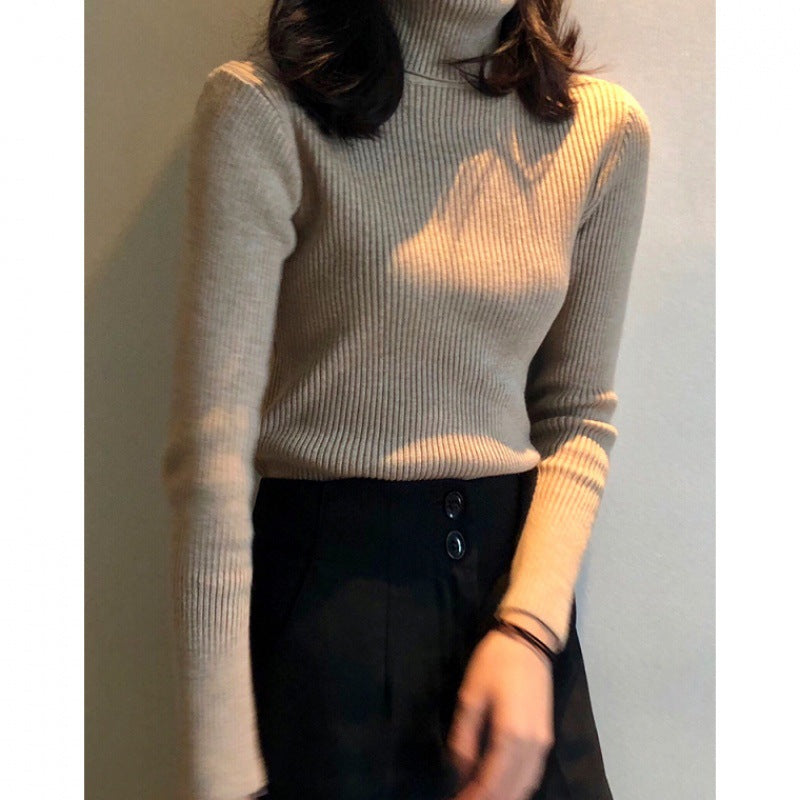 Spring And Autumn Blouse New Korean Version Of The Slime With High-Necked Long-Sleeved Bottom Shirt Thin Sweater Knitted Sweater Tide