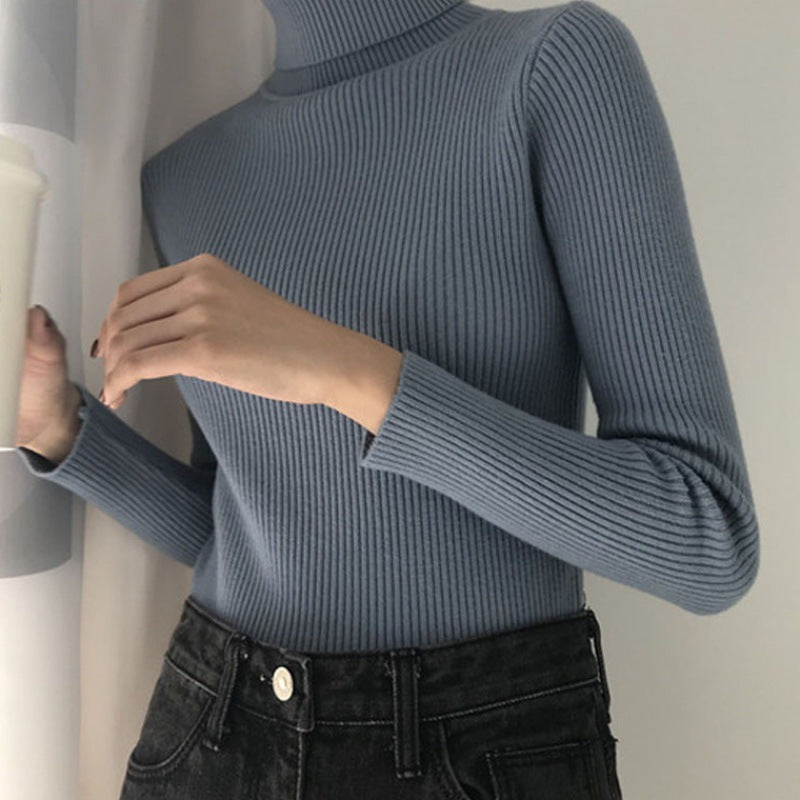 Spring And Autumn Blouse New Korean Version Of The Slime With High-Necked Long-Sleeved Bottom Shirt Thin Sweater Knitted Sweater Tide