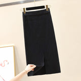 2026 Autumn Pure Color High-Waisted Hip Skirt Short Skirt After The Fork A Skirt Knitted Acetic Acid Skirt Woman