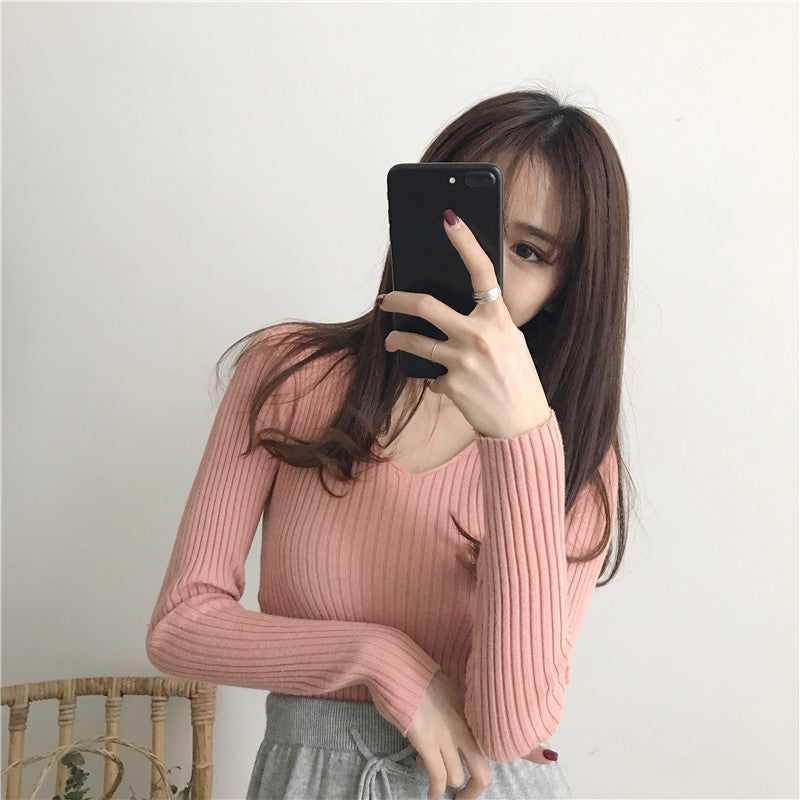 2025 New Knitwear In The Knit Shirt Autumn And Winter Jacket Thick Tight Height Collar Sweater Women's Bottom Shirt