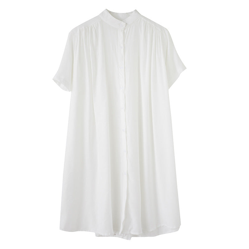 Net Color Temperament Shirt Fat Large Size Women's Clothing Long Coat Short Sleeve Buckle Collar Irregular Sunscreen