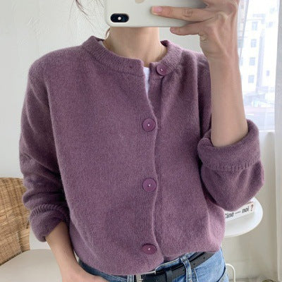 Scented Taro Purple Sweater Women's Cardigan Coat Women's College Style 2026 Autumn New Women's Korean Version Of Long-Sleeved Solid Color Top