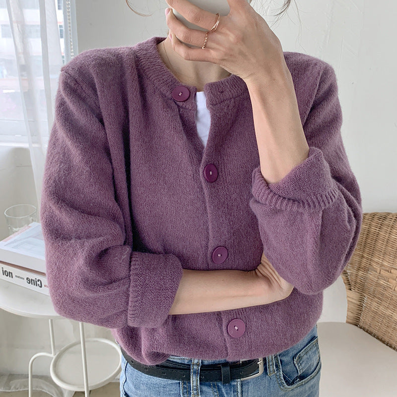 Scented Taro Purple Sweater Women's Cardigan Coat Women's College Style 2026 Autumn New Women's Korean Version Of Long-Sleeved Solid Color Top