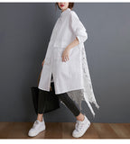 2026 Autumn Dress Fat Large-Size Women's Design Fashion Large-Size Shirt Women Hollow Hook Flowers Long Shirt Women