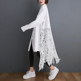 2026 Autumn Dress Fat Large-Size Women's Design Fashion Large-Size Shirt Women Hollow Hook Flowers Long Shirt Women