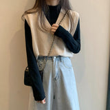 Autumn And Autumn 2026 New Tide Korean Version Of Loose Short-Sleeved Shoulder Clip Vest Wearing V-Neck Knitting Vest