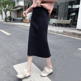 Knitted Skirt Women Autumn Winter Winter With Sweater High Waist Long Line 100 With Thick Open Fork And Hip Skirt