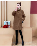 Large-Size Women's Autumn And Winter Thicker Corduroy Dress 2026 New Medium And Long Collar Plus Velvet Winter Skirt
