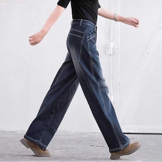 Spring And Autumn New Pendant Jeans Women High-Waisted Straight Loose Thin Large-Size Broad-Legged Trousers Old Dad Pants