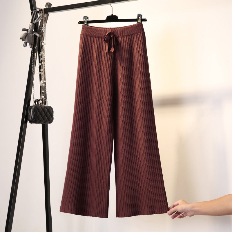 Thick Knitted Wide Leg Pants Women Autumn And Winter High Waist 2026 Loose Vertical Trousers Long Pants Smoke Pipe Pants Women