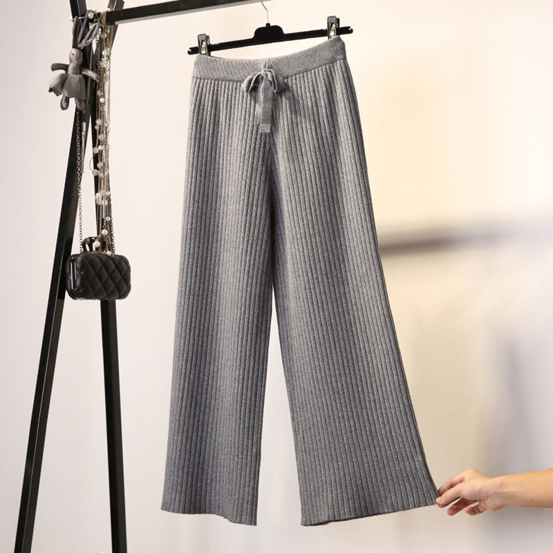 Thick Knitted Wide Leg Pants Women Autumn And Winter High Waist 2026 Loose Vertical Trousers Long Pants Smoke Pipe Pants Women