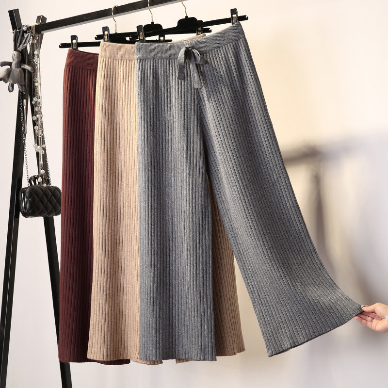 Thick Knitted Wide Leg Pants Women Autumn And Winter High Waist 2026 Loose Vertical Trousers Long Pants Smoke Pipe Pants Women