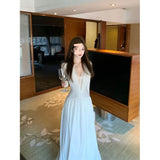 [Original Fabric] Korean Version Of Commuting Sweet V-Neck Lace Splicing Long Sleeves To Close The Waist Dress Women In Autumn 2025