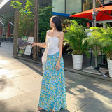 Rope-Smeared Waistcoat Female + Blue Broken Flower Skirt Summer New Seaside Holiday Style Two Sets