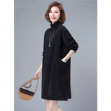 2026 Autumn And Winter New Loose Large Size Display Thin Collar Pure Cotton Bottoming Jacket Dress Plus Velvet Thick Warm Dress