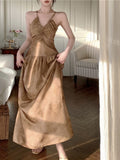 Hanging Neck V-Neck Dress Sexy A-Shaped Dress Women Spring New Waist Display Thin Holiday Sling Dress