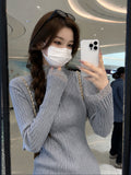 LEKA Gentle Chic Lace Half-High Collar Bottom Sweater 2026 Autumn Dress Women's New Knitted Top