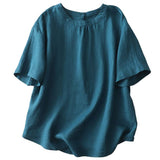 Vintage Weaving Cotton Shirt Femininity Wooden Collar Shirt Summer Short-Sleeved Top