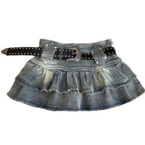 2026 Summer New Women's College Hottie Super Short Cowboy Cake Skirt Sexy Ponmp Skirt Half Dress