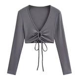 Spice Girls Spring Ultra-Deep V Rope With Long Sleeve T-Shirt Shawl Short Coat Top