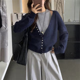 KANING Design Sense Two Sets Of Knitted Cardigan 2026 Autumn And Winter New V-Neck Hit-Colored Cardigan Vest Suit Woman