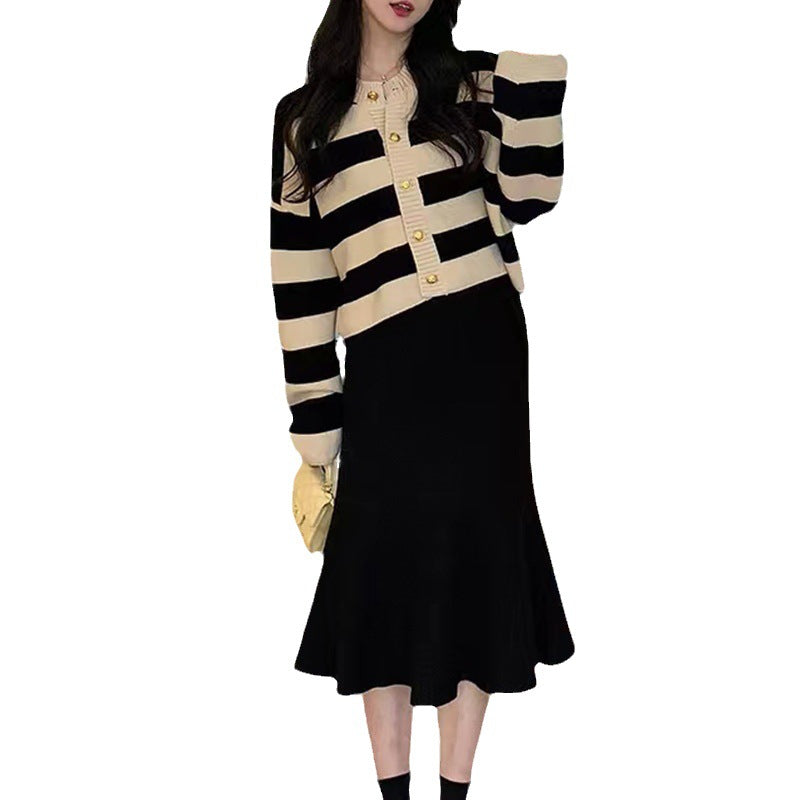 Autumn And Winter New Gentle Wind High Waist Temperament Knitted Half Dress Woman Thin A Word Fishtail Half Skirt