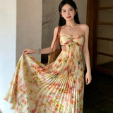 Sexy Pure Want To Break The Flower Sidet Shoulder Strap With Hanging Neck Dress Women's Summer Holiday Wind Pressure Ruffled Large Swing Dress