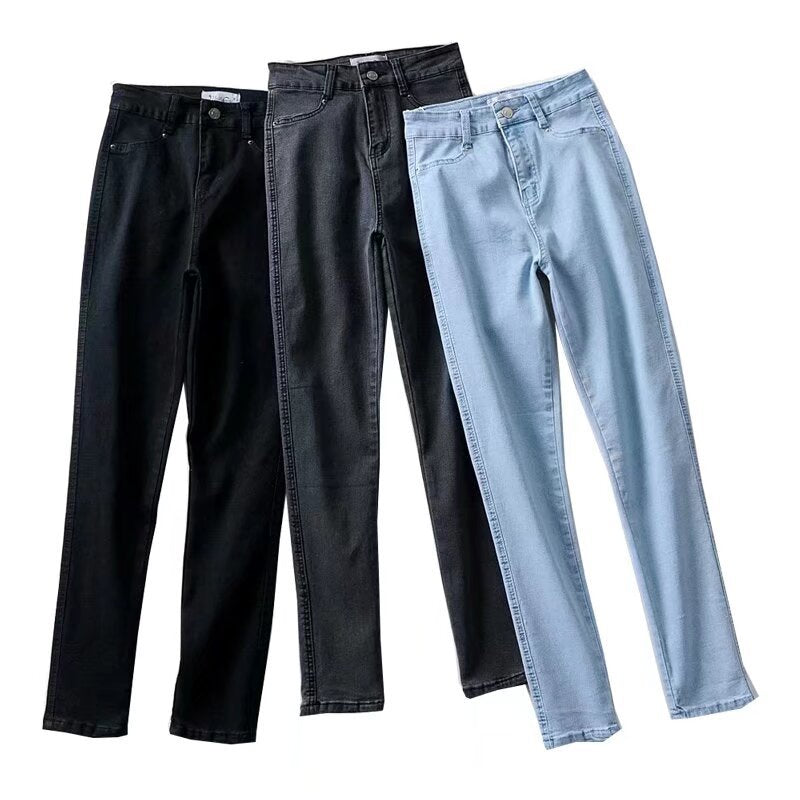 Spring And Autumn Elastic Jeans Small Foot Pants Pencil Pants Hips Lanky Trousers