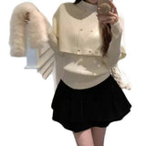KANING New Year Red Sweater Furry Collared Woman Winter Cloak Shawl Long-Sleeved Bottom Knitted Two Sets Of Women
