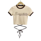Hottie Summer Personality Round Neck Print Rope Short-Sleeved T-Shirt Short-Sleeved T-Shirt