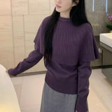 Kaning French Red Cloak Fake Two-Piece Knitted Shirt 2026 Autumn And Winter New Design Sweater Inside