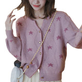 KANING Pentave Star Embroidery V-Neck Knitted Cardigan Women 2026 Autumn New Fashion Gentle Sweater Jacket Tide