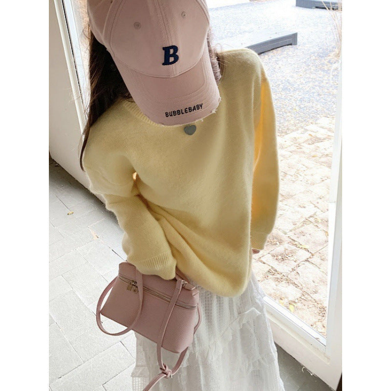 KANING Candy Round-Neck Knitted Shirt 2026 Autumn And Winter New Lazy Wind Casual Bottom With Sweater