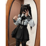 2026 Spring And Autumn New Sweetheart Encounter Dark Production Of Young Girl Shoulder Shirt + High Waist Half Skirt Two Sets