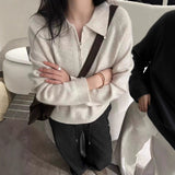 Kaning Lazy Half Zippered Knitted Women 2026 Autumn Winter New Polo Collar Jumper Sweater