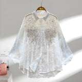 Light Luxury Famous Heavy Industry Nail Polish Shiny Embroidery Lantern Sleeve Shirt Loose Outer Long Sleeve Top Dress Female