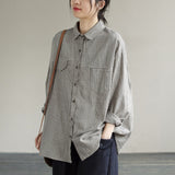 Autumn 2026 New Spliced Striped Shirt Women's Collar Long Sleeve Loose Shirt Literary Commuting Top