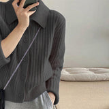 KANING Simple Little POLO Collar Knitted Cardigan 2026 Autumn New Korean Version Of The Simple Color Top