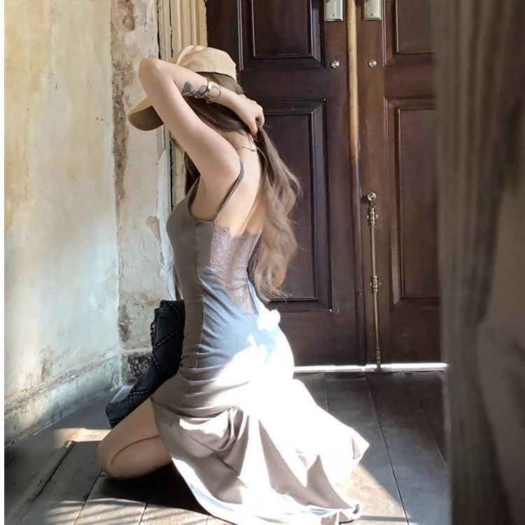 Suspension Fish Tail Dew Back Lace Open Dress Women's Spring Dress 2025 New Swaying Feeling Full