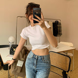 Ins Solid Color Bottom Slim Short-Sleeved T-Shirt Girl's New Slim Short-Sleeved Top Woman