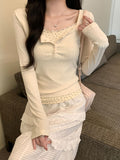 2026 Women's Spring And Autumn New Broken Flowers Fake Two-Piece Women's Clothing Dress Slimming Bottom Shirt Long-Sleeved T-Shirt