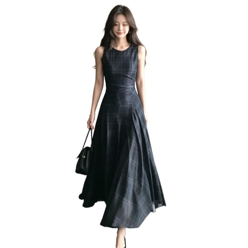 Summer Art Style Retro Style Vest Dress Femininity Elegant Shoulder A-Character Dress