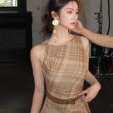Vintage Sleeveless Vest Dress Female Summer Temperament Dress Dress Slim Dress Thin Waist A-Word Skirt