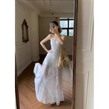 Summer French Net Yarn Sexy Babes Sling Dress Women's Holiday Wind Big Swing Dress