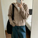 LEKA Korean Version Of The Jasmine Hooded Zip Knitted Cardigan 2026 Autumn And Winter New Women's Short Sweater Coat Top