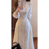 New French Sweet And Gentle Style White Lace Dress In Autumn 2025