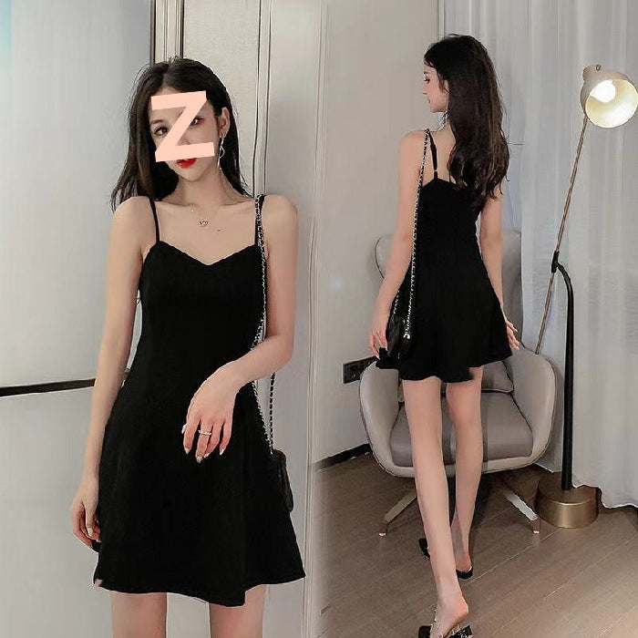 Black Sexy Pure Lust Wind Hanging Dress Women Summer New Small Man Showing Thin Hepburn Style A Short Skirt