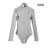 Tight-Tight High-Necked Long-Sleeved-Joined Women With Solid-Color Threaded T-Shirt T-Shirt Tops